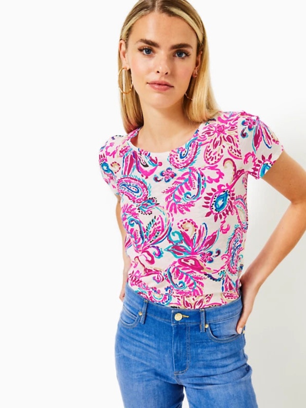 Lilly Pulitzer Pink & Turquoise Paisley Short-Sleeve Top